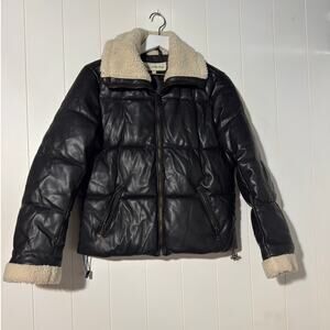 Debby Collection · Small · Faux Leather · Puffer · Sherpa Trim · Black Cream